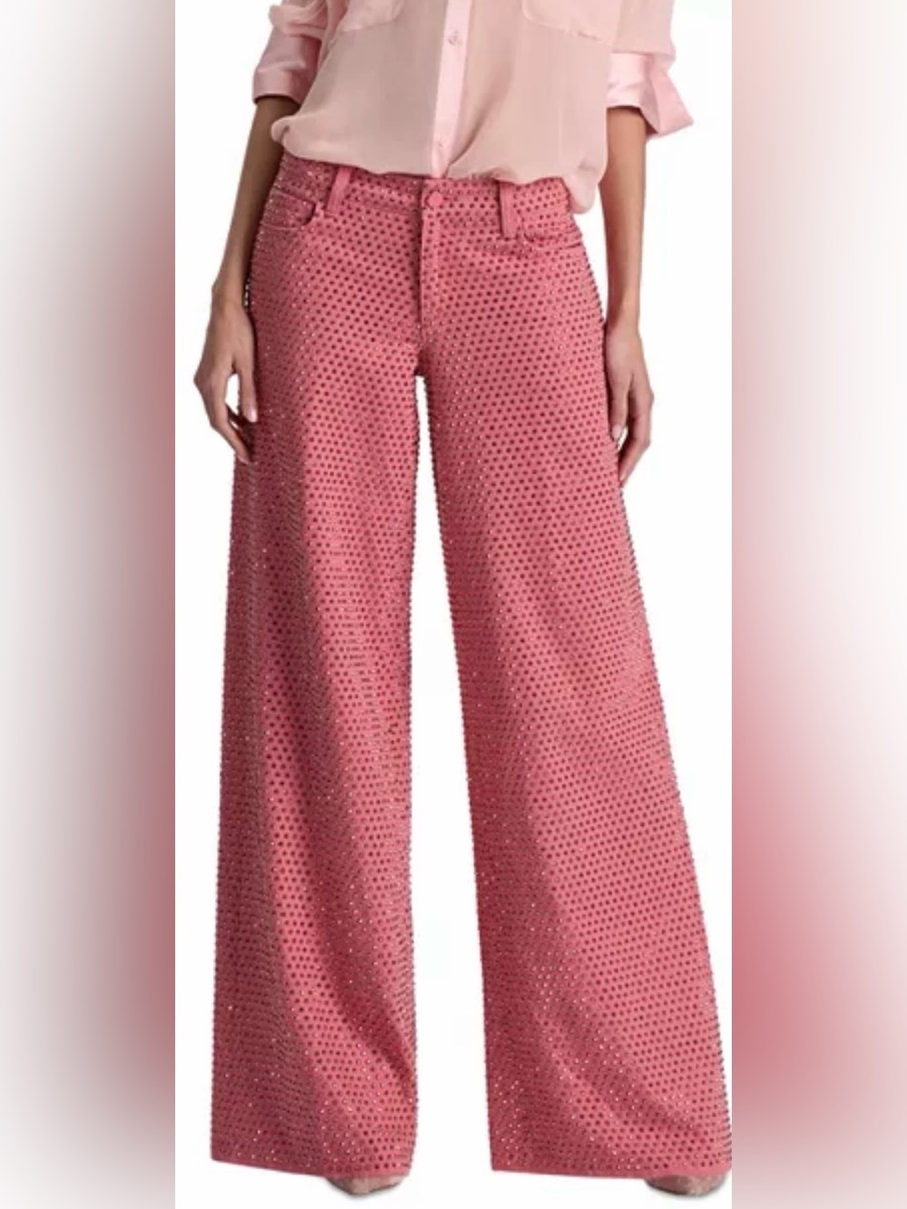 Alice + Olivia Amazing Embellished High Rise Wide Leg Jeans, Deep Rose/Rose Gold